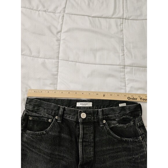 Moussy Vintage Mini Skirt Womens 29 Black Distressed Button Fly Denim Boho Beach - Picture 9 of 9